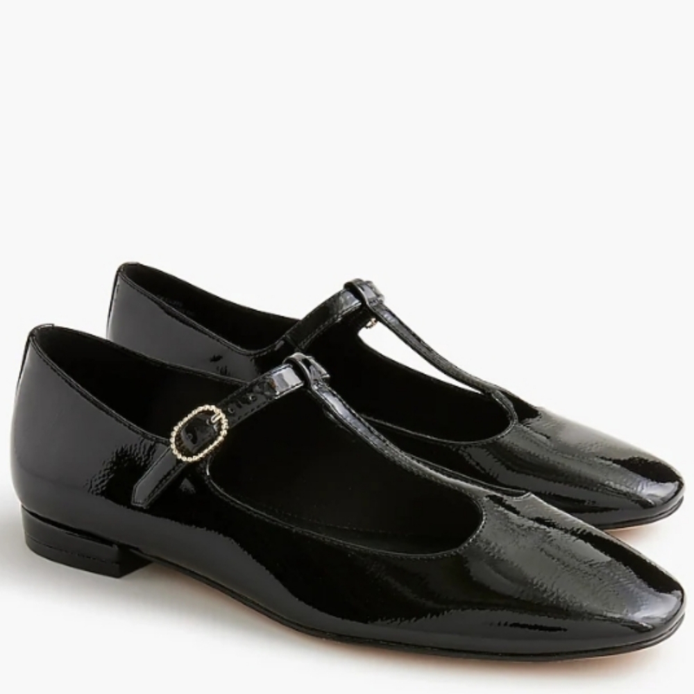 J. Crew Factory Black T-Strap Flats